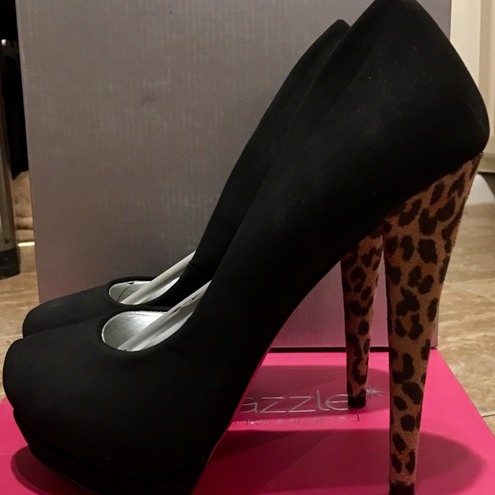 Black Suede Cheetah Pumps - Size 7.5